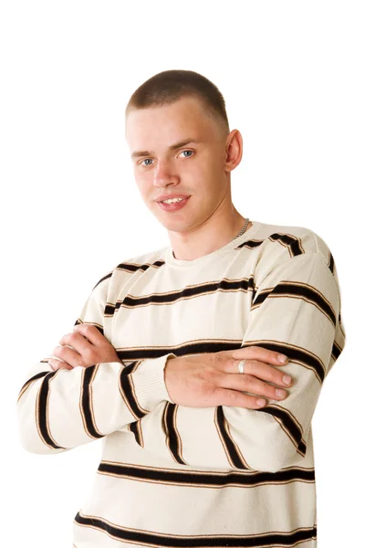 Νεαρός Άνδρας Φορώντας Casual Κλείνει Χτυπητός Απομονωθεί Λευκό — Φωτογραφία Αρχείου