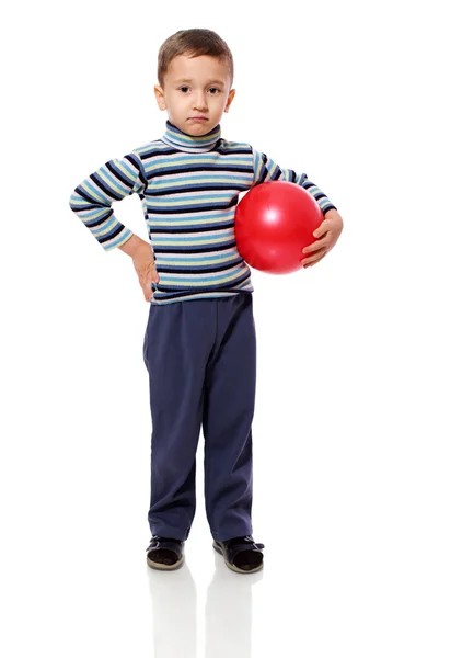 Mały Chłopiec Bawi Się Białym Tle Piłka — Zdjęcie stockowe