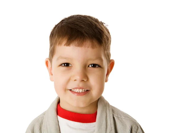 Feliz Retrato Menino Quatro Anos Isolado Branco — Fotografia de Stock