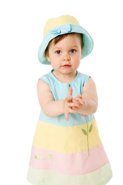 Bebê Menina Ano Idade Vestindo Panamá Isolado Branco — Fotografia de Stock