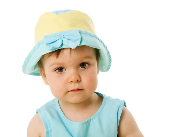 Bebé Niña Año Edad Con Panama Aislado Blanco —  Fotos de Stock