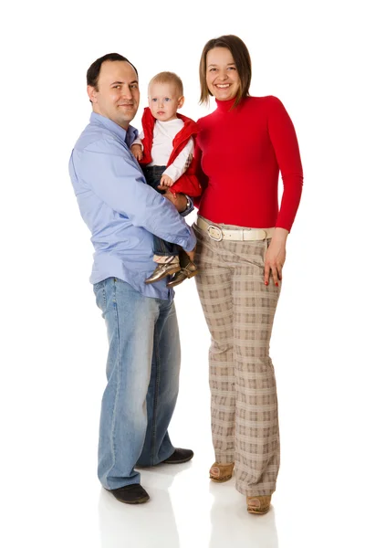 幸せな家族の分離白を一緒にポーズ — ストック写真
