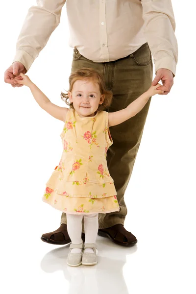 Vater Und Tochter Halten Sich Isoliert Weißen Händen — Stockfoto