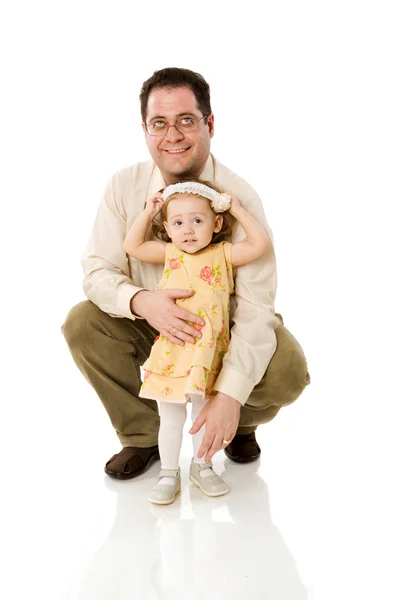 Father Daughter Interested Looking Isolated White — Stock Photo, Image
