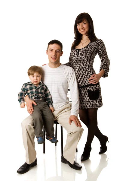 Retrato Família Jovem Feliz Isolado Branco — Fotografia de Stock