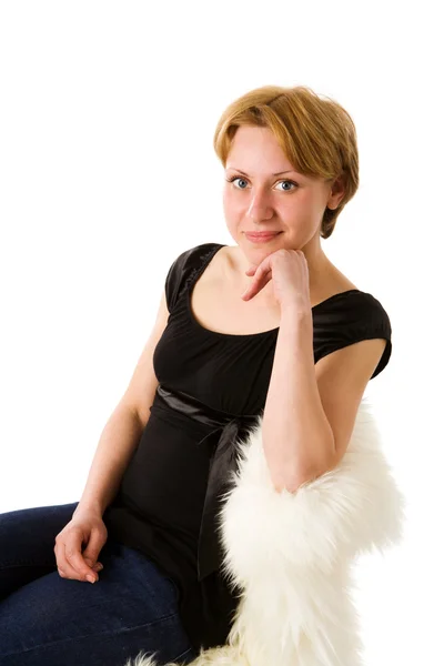 Gelukkig Lachend Jonge Vrouw Portret Geïsoleerd Wit — Stockfoto