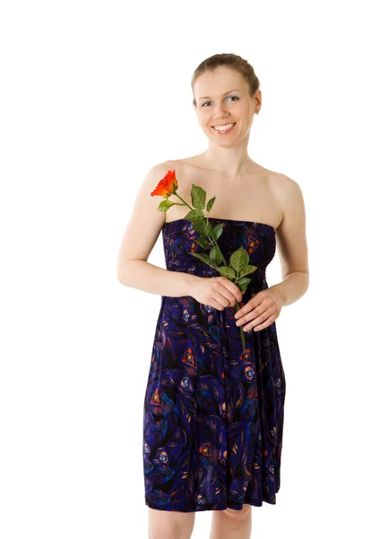 Portrait Young Woman Holding Rose Isolated — Stock Photo, Image