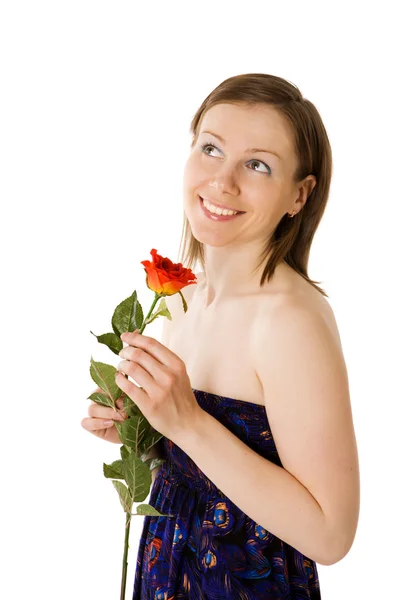 Portrait Young Woman Holding Rose Isolated — Stock Photo, Image