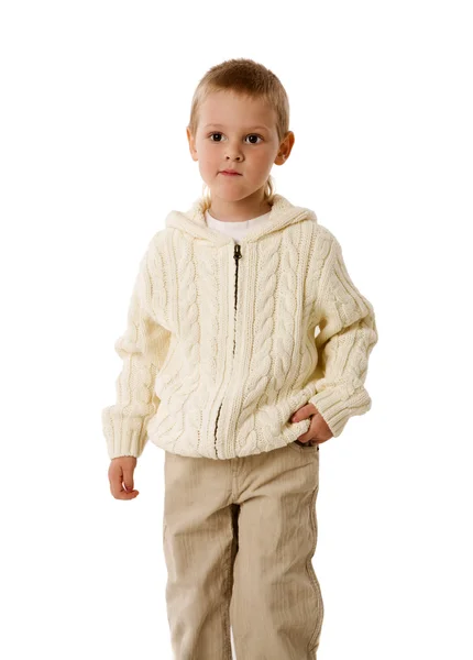 Retrato Três Anos Sério Menino Isolado Branco — Fotografia de Stock