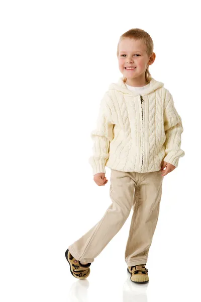 Porträt Eines Dreijährigen Lächelnden Jungen Auf Weißem Grund — Stockfoto