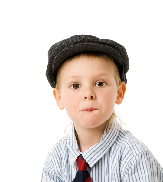 Portret Van Drie Jaar Ernstige Jongen Geïsoleerd Wit — Stockfoto