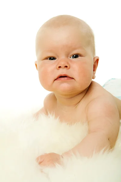 Glückliches Baby Liegend Porträt Isoliert Auf Weiß — Stockfoto