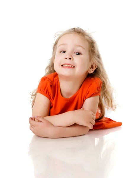 Cheerful Two Years Girl Staring Dreaming Isolated White — Stock Photo, Image