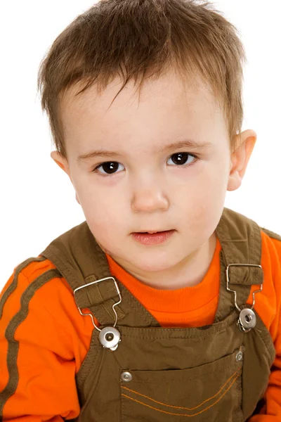 Portret Chłopca Patrząc Prosto Białym Tle Biały — Zdjęcie stockowe