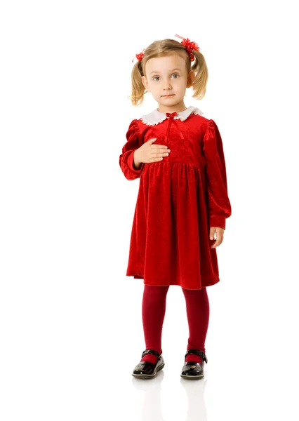 Kleines Mädchen Schönem Kleid Auf Weißem Grund — Stockfoto