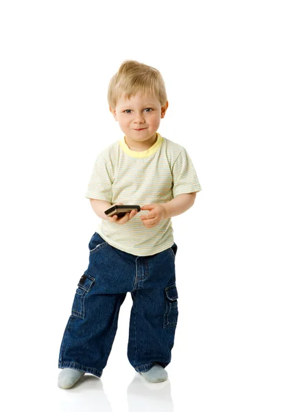 Niño sosteniendo teléfono — Foto de Stock