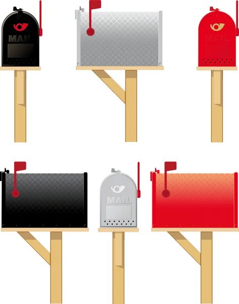 3 つの異なる色の屋外のメールボックス — ストックベクタ