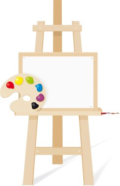 Wooden easel with a empty canvas clipart