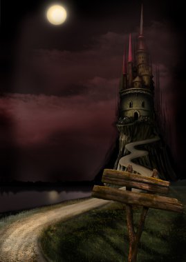 Another Night landscape. Another tower and the Moon clipart