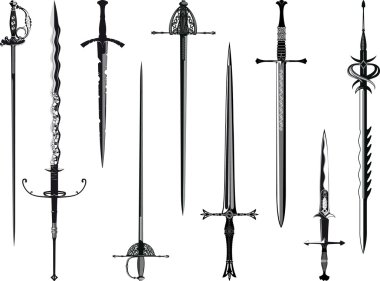 Simplified copy of my collection of swords isolated on white clipart