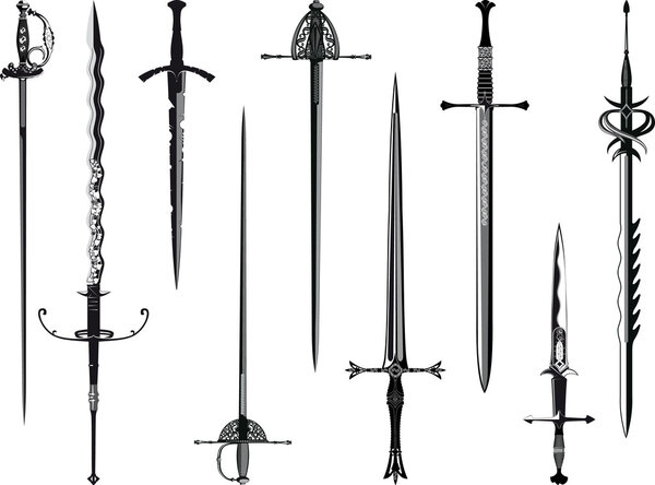 Simplified copy of my collection of swords isolated on white