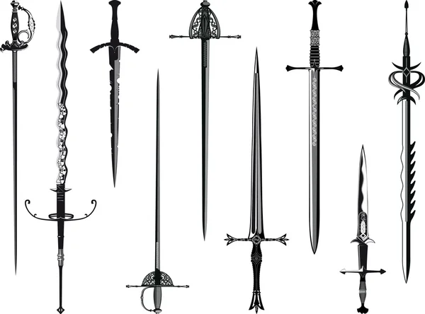 Cópia Simplificada Minha Coleção Espadas Isoladas Branco — Vetor de Stock