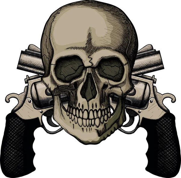 Crâne et deux revolvers croisés — Image vectorielle
