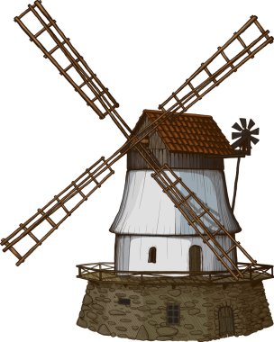 Windmill drawn in a woodcut like method clipart