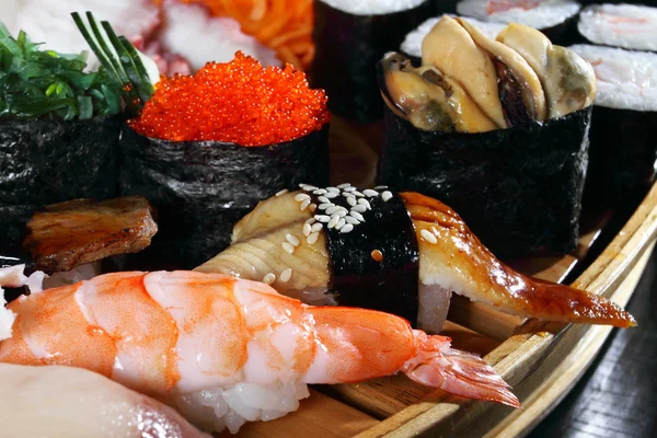Japanse Keuken Van Rijst Zeevruchten Het Grote Assortiment — Stockfoto