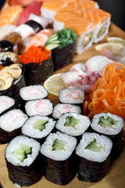 stock image Japanese cuisine from rice and seafood in the big assortment