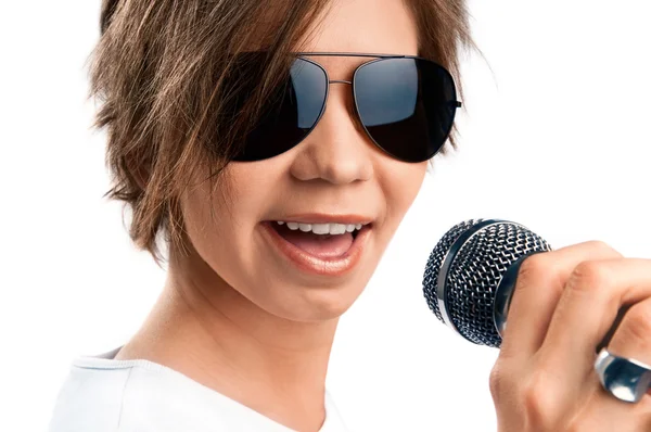 Girl Singing on white background — Stock Photo, Image
