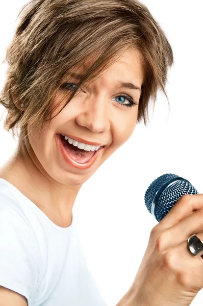 Chica cantando sobre fondo blanco —  Fotos de Stock