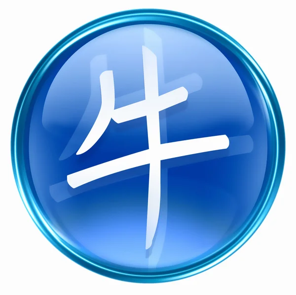 Ícone azul do zodíaco do boi, isolado no fundo branco . — Fotografia de Stock