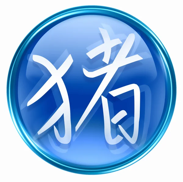 Ícone do zodíaco de porco azul, isolado no fundo branco . — Fotografia de Stock