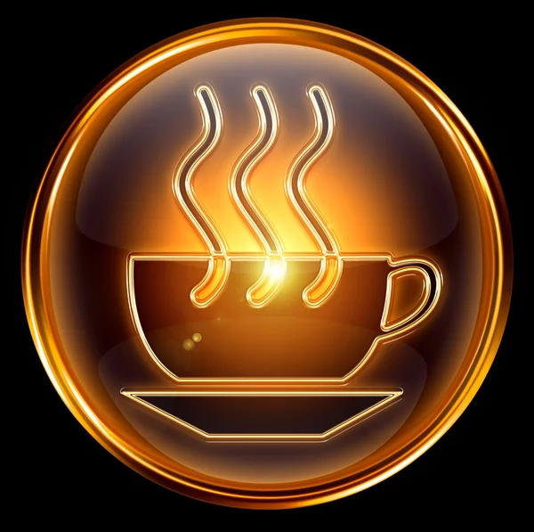 Золотой значок чашки кофе, изолированные на черном фоне — стоковое фото