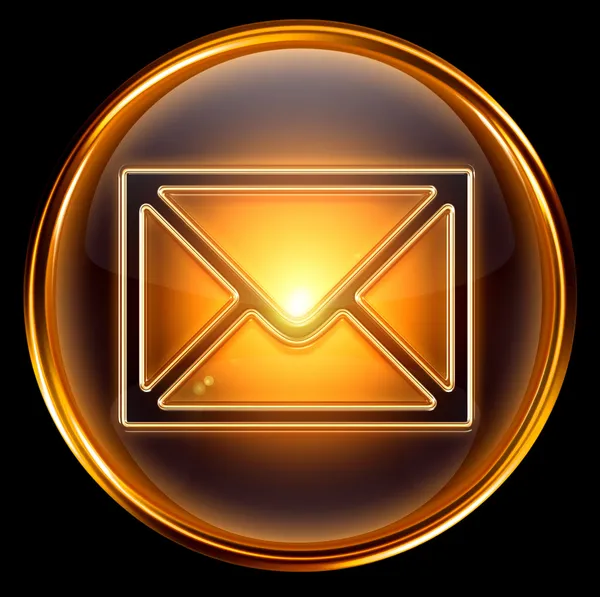 Envelope icon gold, isolated on black background — Stock Photo, Image