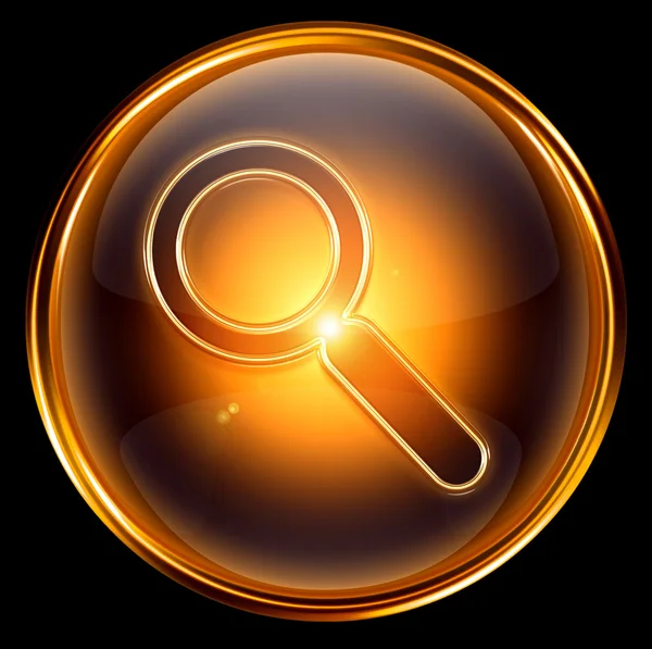 Magnifier icon gold, isolated on black background — Stock Photo, Image