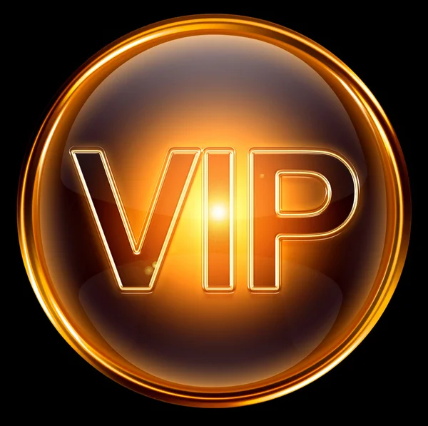 Vip icon gold, isolated on black background — Stok fotoğraf