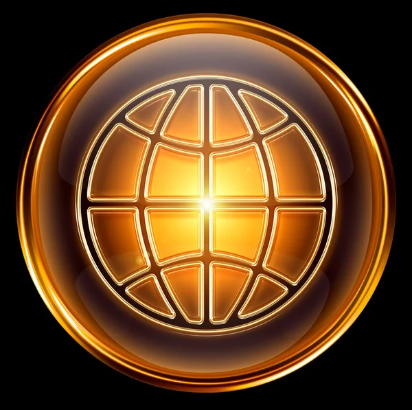 Ícone do mundo dourado, isolado sobre fundo preto — Fotografia de Stock