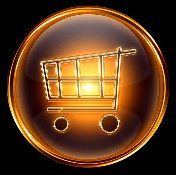 Shopping cart icon gold, isolated on black background — Stock Photo, Image
