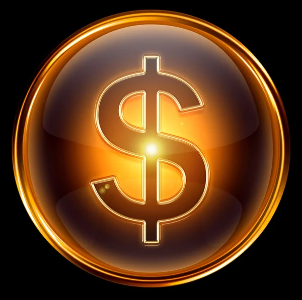 Dollar icon gold, isolated on black background. — Stock Photo, Image