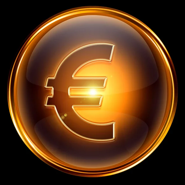 Euro icône or, isolé sur fond noir . — Photo
