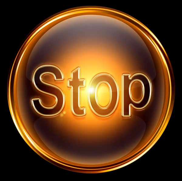 Stop icon gold, isolated on black background — Stock Photo, Image