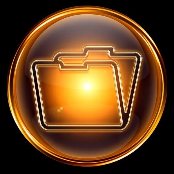 Folder icon gold, isolated on black background — Stock Photo, Image
