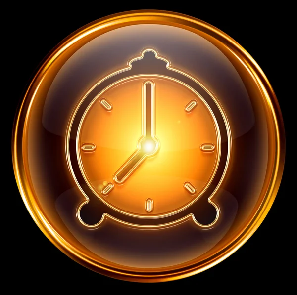 Clock icon gold, isolated on black background