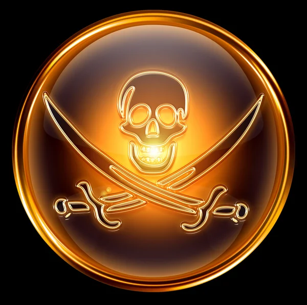 Pirat ikona złotej, na białym tle na czarnym tle — Zdjęcie stockowe