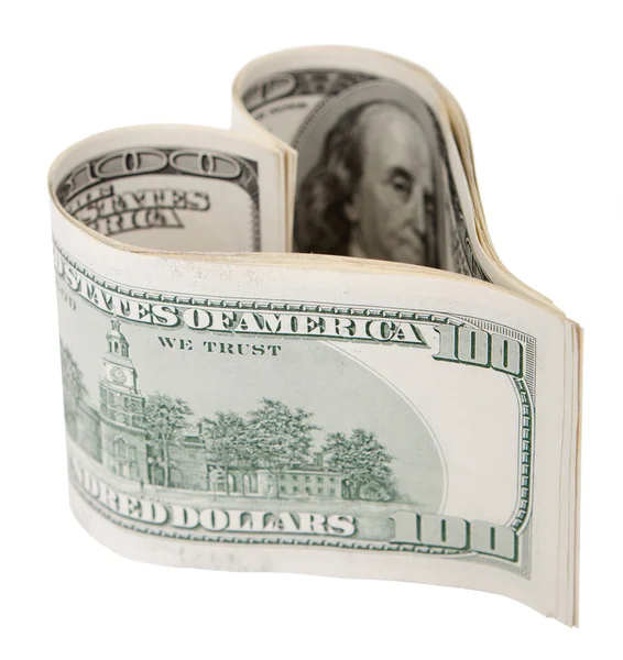 Money valentine. Money heart isolated on white background — Stock Photo, Image