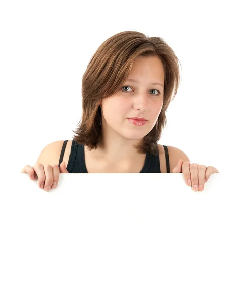 Κοπέλα που κρατά μια κενή πινακίδα — Φωτογραφία Αρχείου