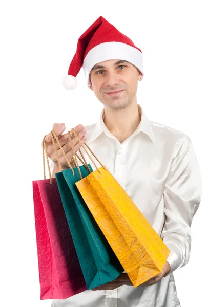 Young men in christmas red hat — Stock Photo, Image