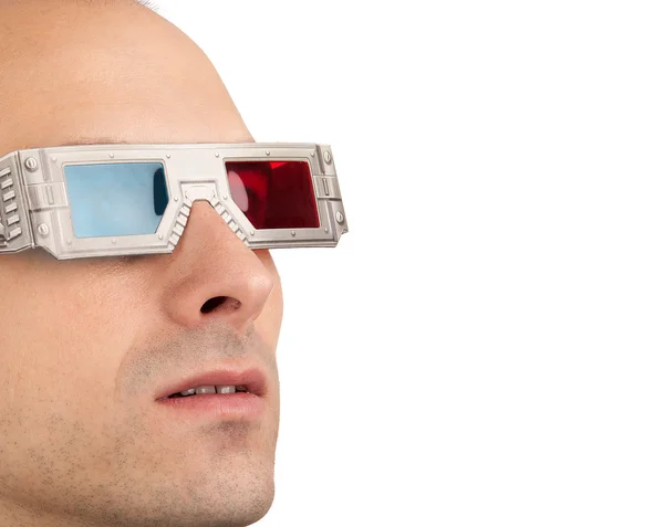 Homem assistindo televisão em óculos 3D — Fotografia de Stock